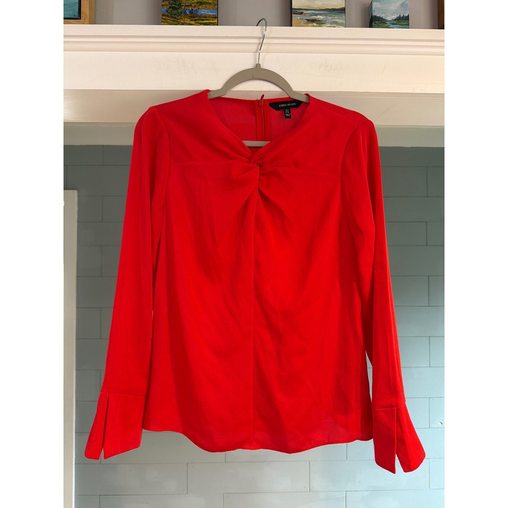Karen Millen Red Twist Front Long Sleeve Blouse Split Bell Cuff TD022 US 8